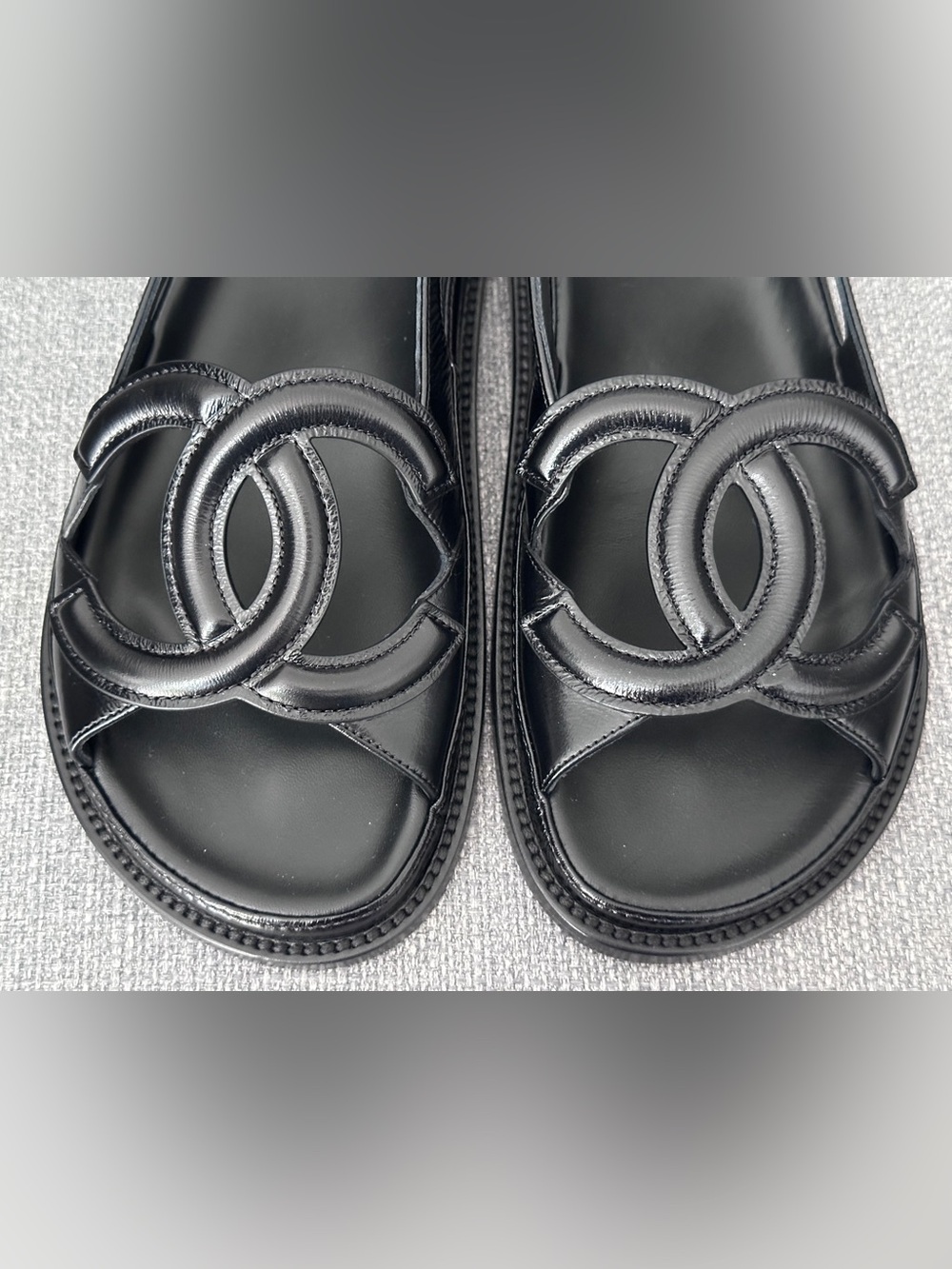 NEW BLAZY Chanel 2026 large CC LOGO BLACK LEATHER DADS SANDALS SIZE 38.5C - Picture 7 of 16